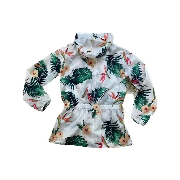 Liu Jo White Tropical Print Windbreaker Hoodie Jacket Size L - Picture 2 of 2
